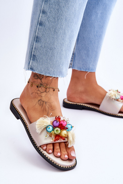 Slippers With Decorative Beads S.Barski KV-2775-47 Nude Slippers With Decorative Beads S.Barski KV-2775-47 Nude