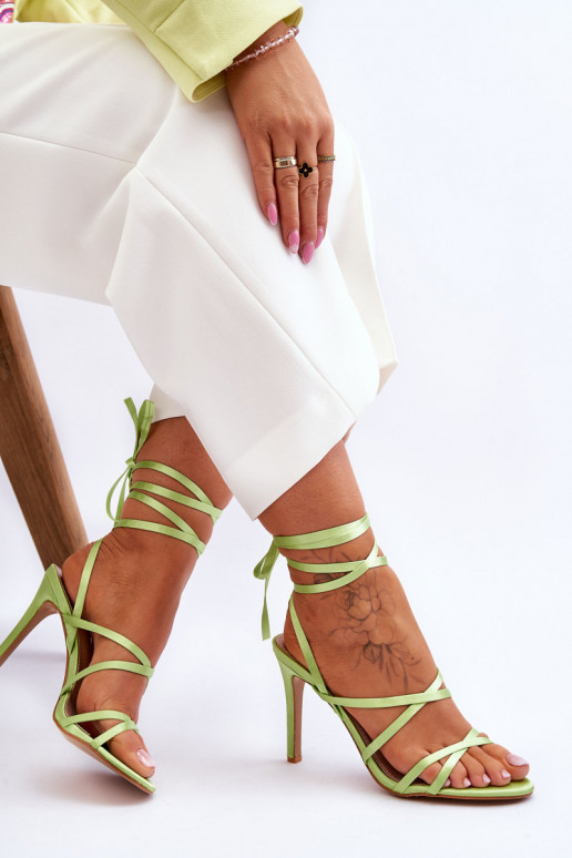 Women's Tied Sandals On A High Heel Green Meya