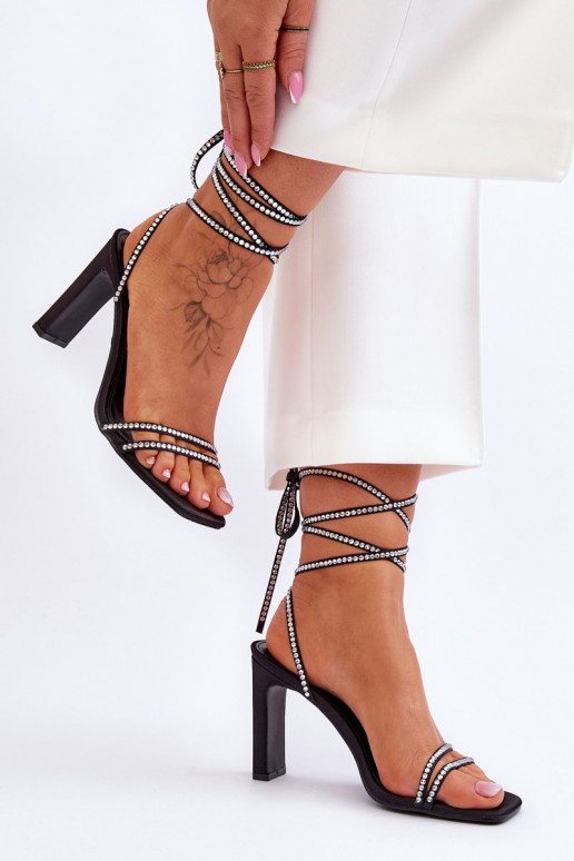 Elegant Tied Sandals With Rhinestones Black Nessy Elegant Tied Sandals With Rhinestones Black Nessy