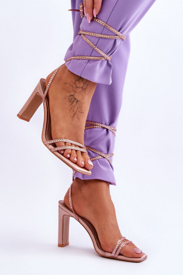 Elegant Tied Sandals With Rhinestones Nude Nessy 2