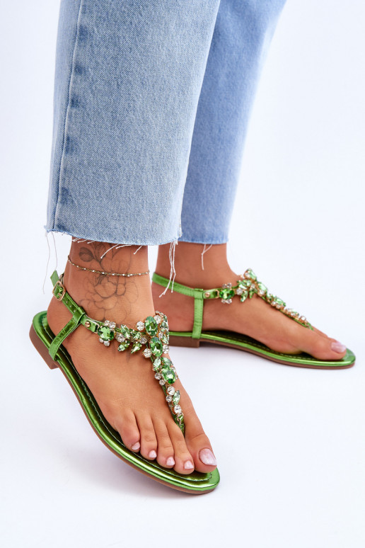 Women's Sandals Flip Flops With Stones Green Lenisa Women's Sandals Flip Flops With Stones Green Lenisa