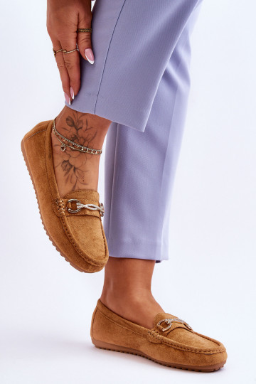 Classic Suede Loafers With Embellishment Camel Amera 2