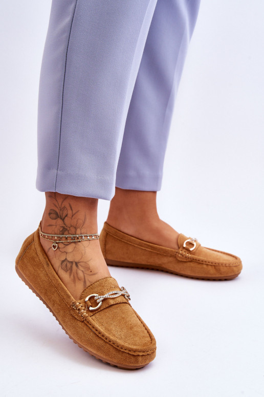 Classic Suede Loafers With Embellishment Camel Amera