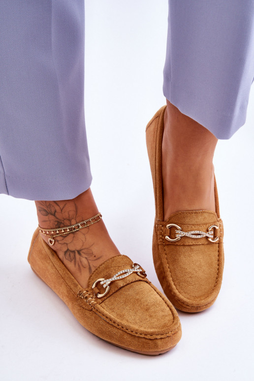 Classic Suede Loafers With Embellishment Camel Amera