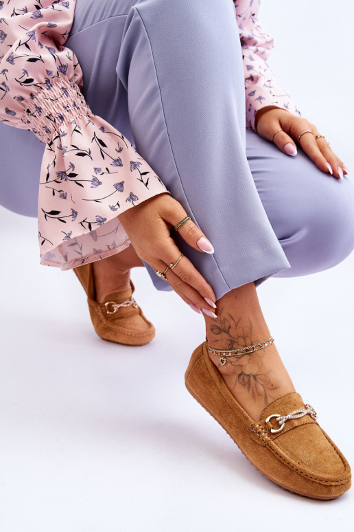 Classic Suede Loafers With Embellishment Camel Amera