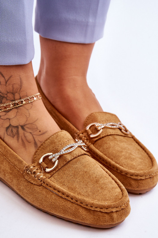 Classic Suede Loafers With Embellishment Camel Amera