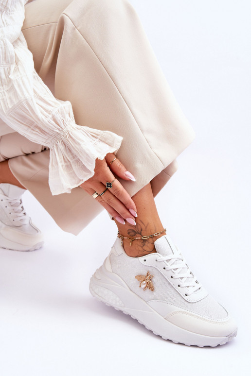 Shiny Sports Shoes With Decoration White Seneca