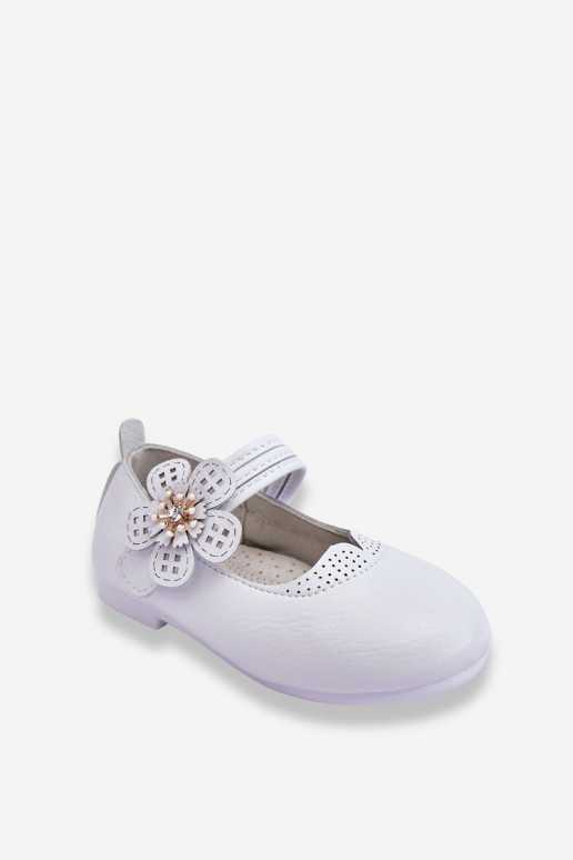 Children's Leather Ballerinas With Flower White Cobi Children's Leather Ballerinas With Flower White Cobi
