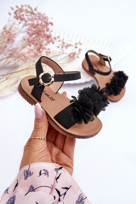 Fashionable Children's Sandals With Flowers Black Poly Fashionable Children's Sandals With Flowers Black Poly