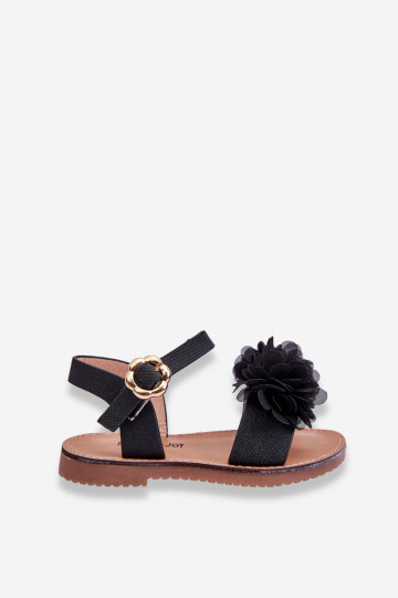 Fashionable Children's Sandals With Flowers Black Poly 2