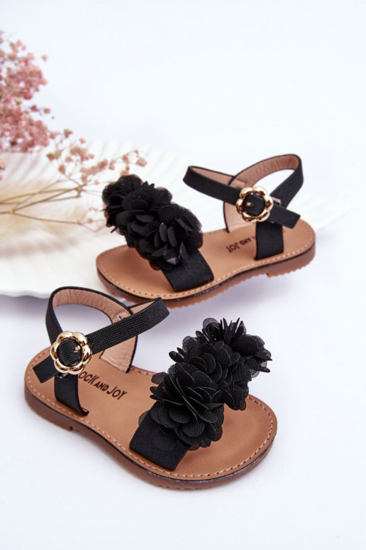Fashionable Children's Sandals With Flowers Black Poly Fashionable Children's Sandals With Flowers Black Poly
