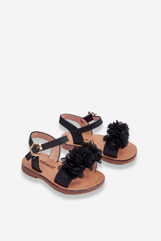 Fashionable Children's Sandals With Flowers Black Poly Fashionable Children's Sandals With Flowers Black Poly