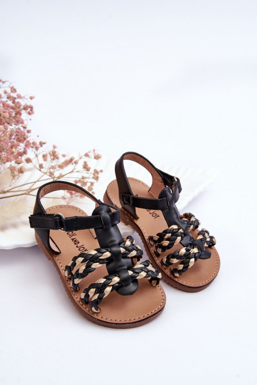 Children's Velcro Sandals With Stripes Black Sammy Children's Velcro Sandals With Stripes Black Sammy