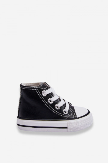 Children's Leather High Sneakers Black and white Marney 2