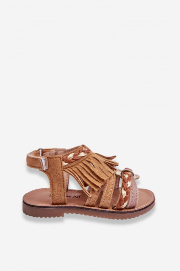 Children's Velcro Sandals With Tassels Brown Missy 2