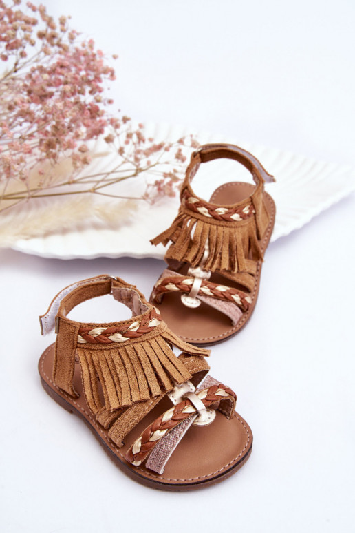 Children's Velcro Sandals With Tassels Brown Missy Children's Velcro Sandals With Tassels Brown Missy