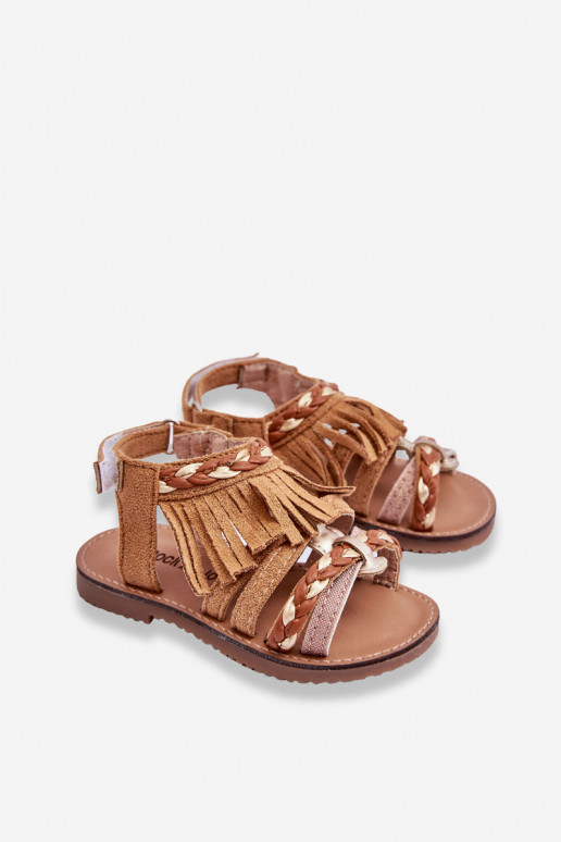Children's Velcro Sandals With Tassels Brown Missy Children's Velcro Sandals With Tassels Brown Missy