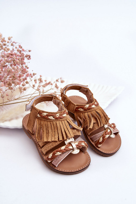 Children's Velcro Sandals With Tassels Brown Missy Children's Velcro Sandals With Tassels Brown Missy