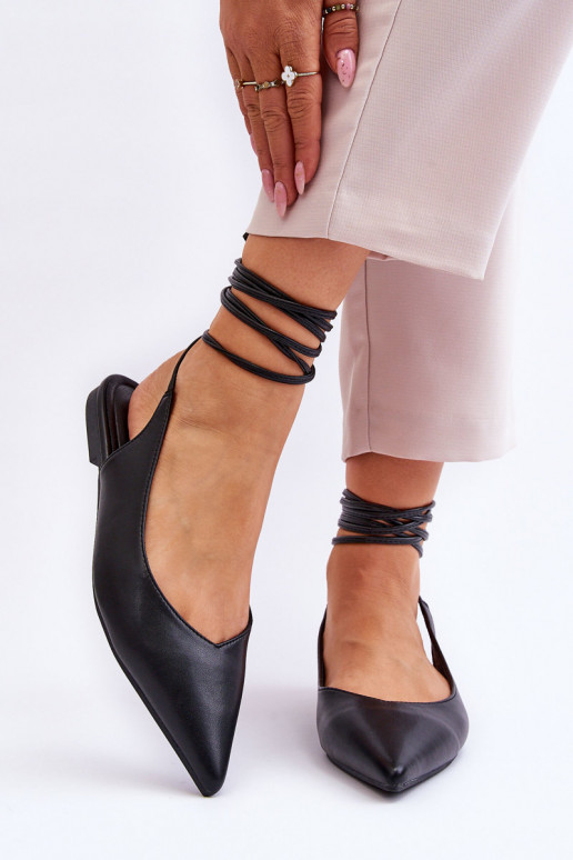 Women's Tied Pointed Ballerinas Black Turriso Women's Tied Pointed Ballerinas Black Turriso