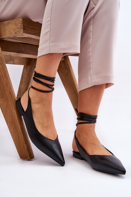 Women's Tied Pointed Ballerinas Black Turriso Women's Tied Pointed Ballerinas Black Turriso