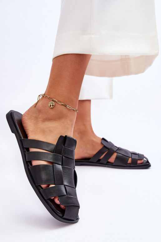 Women's Striped Slippers Black Reyna