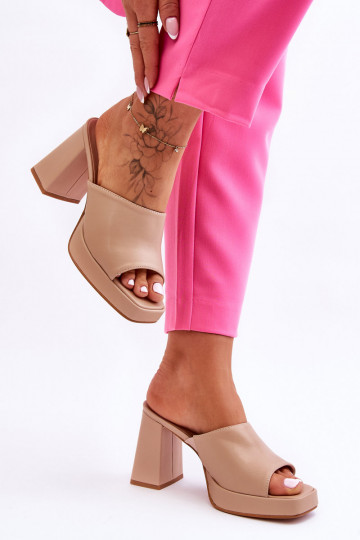 Leather High Heels Beige Livesa 2