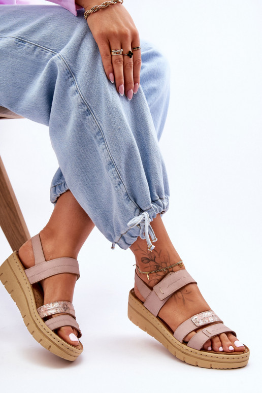 Women's Leather Sandals With Velcro Pink Fresh Look Women's Leather Sandals With Velcro Pink Fresh Look