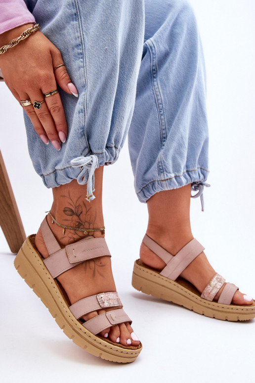 Women's Leather Sandals With Velcro Pink Fresh Look Women's Leather Sandals With Velcro Pink Fresh Look