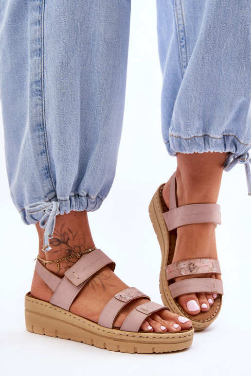 Women's Leather Sandals With Velcro Pink Fresh Look Women's Leather Sandals With Velcro Pink Fresh Look