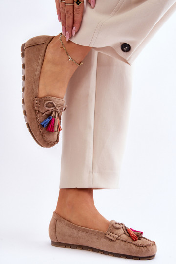 Suede Loafers With Bow And Fringes Dark beige Dorine 2