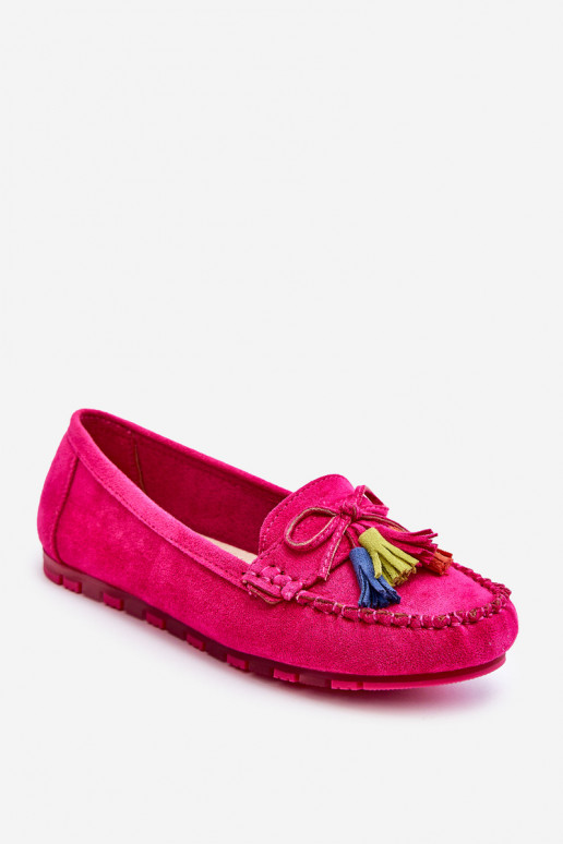 Suede Loafers With Bow And Fringes Fuchsia Dorine Suede Loafers With Bow And Fringes Fuchsia Dorine