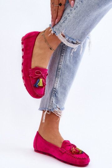 Suede Loafers With Bow And Fringes Fuchsia Dorine 2
