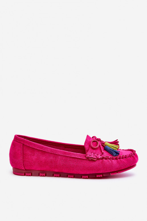 Suede Loafers With Bow And Fringes Fuchsia Dorine Suede Loafers With Bow And Fringes Fuchsia Dorine