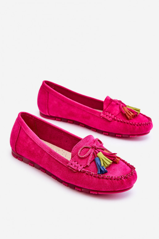Suede Loafers With Bow And Fringes Fuchsia Dorine Suede Loafers With Bow And Fringes Fuchsia Dorine