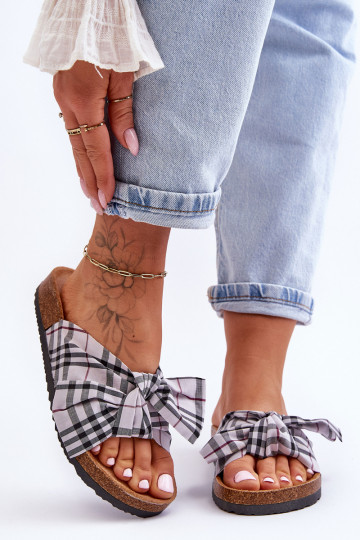 Women's Slides With Bow On The Platform Gray Vero 2