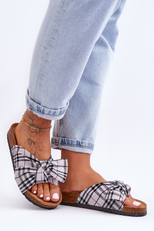 Women's Slides With Bow On The Platform Gray Vero Women's Slides With Bow On The Platform Gray Vero