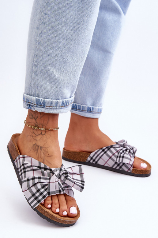 Women's Slides With Bow On The Platform Gray Vero Women's Slides With Bow On The Platform Gray Vero