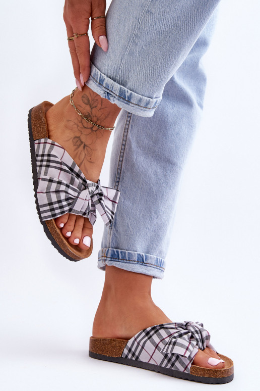 Women's Slides With Bow On The Platform Gray Vero Women's Slides With Bow On The Platform Gray Vero