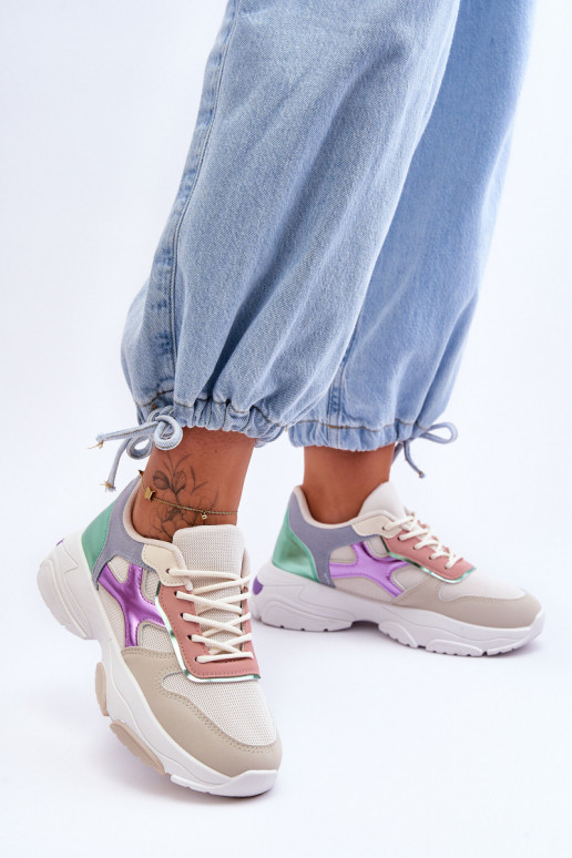 Women's Lace-up Sneakers Beige-green Cortes Women's Lace-up Sneakers Beige-green Cortes