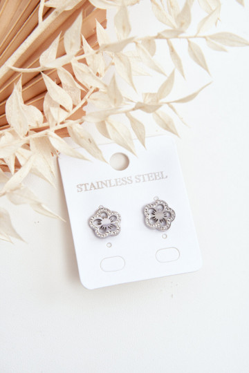 Flower Earrings With Cubic Zirconia Silver 2