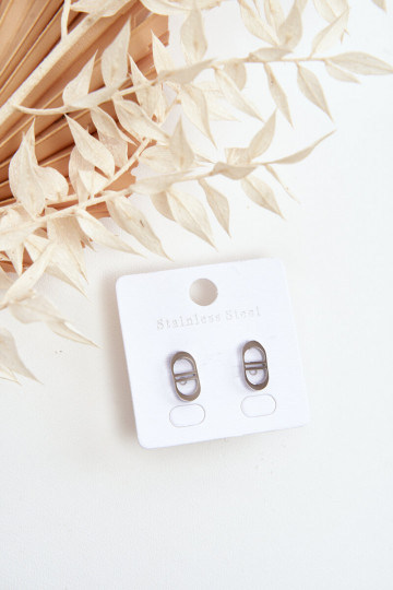 Oval Stud Earrings Silver 2