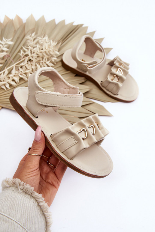 Children's Sandals With Velcro Hearts Beige Havana Children's Sandals With Velcro Hearts Beige Havana