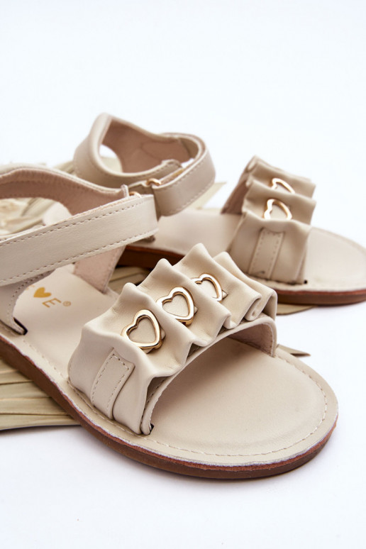 Children's Sandals With Velcro Hearts Beige Havana Children's Sandals With Velcro Hearts Beige Havana