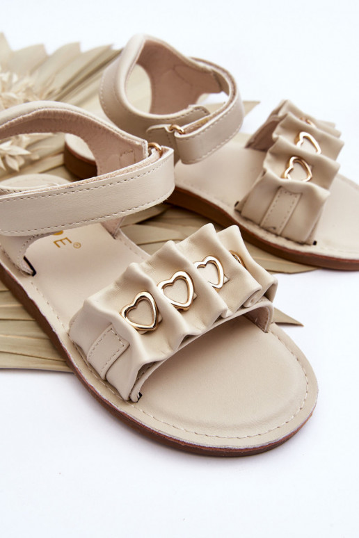 Children's Sandals With Velcro Hearts Beige Havana Children's Sandals With Velcro Hearts Beige Havana