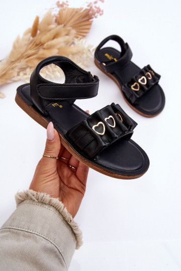 Children's Sandals With Velcro Hearts Black Havana 2