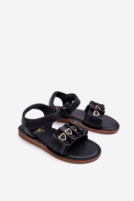 Children's Sandals With Velcro Hearts Black Havana Children's Sandals With Velcro Hearts Black Havana