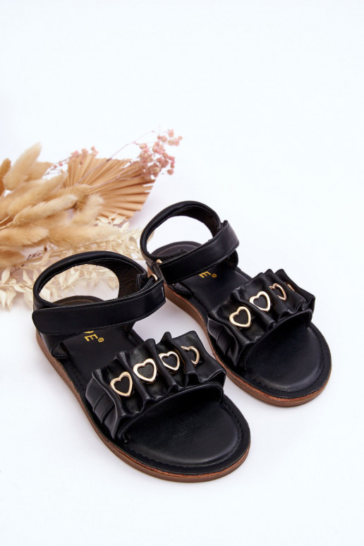 Children's Sandals With Velcro Hearts Black Havana Children's Sandals With Velcro Hearts Black Havana