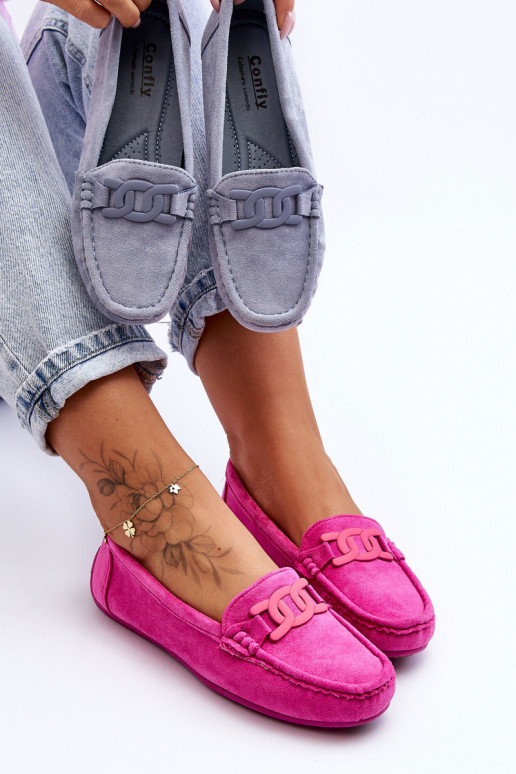 Women's Fashionable Suede Moccasins Pink Rabell Women's Fashionable Suede Moccasins Pink Rabell