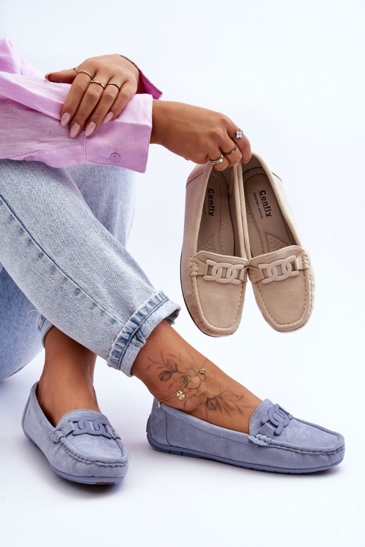 Women's Fashionable Suede Moccasins Blue Rabell