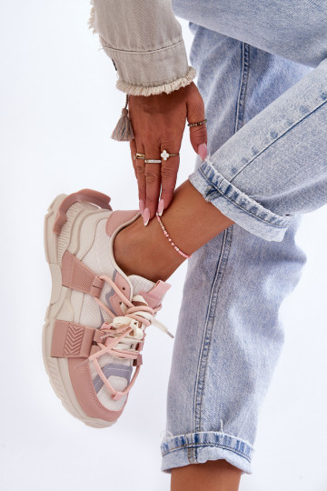 Women's Trendy Lace-up Sport Shoes Beige-Pink Chillout! 2